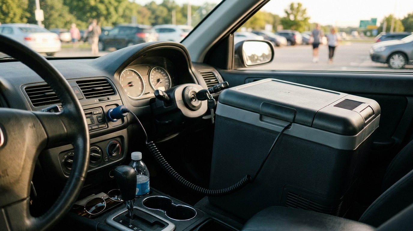 Glacière électrique branchée sur prise 12V dans une voiture