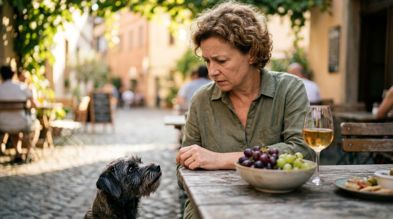 Homme inquiet regardant son chien près de raisins