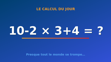 Le calcul du jour : 10-2 × 3+4 — mercredi 15 juillet 2026