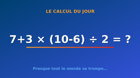 Le calcul du jour : 7+3 × (10-6) ÷ 2 — lundi 20 juillet 2026