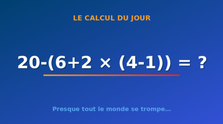 Le calcul du jour : 20-(6+2 × (4-1)) — vendredi 24 juillet 2026