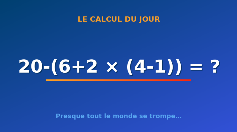 Le calcul du jour : 20-(6+2 × (4-1)) — vendredi 24 juillet 2026
