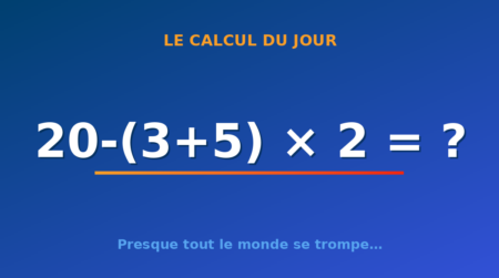 Le calcul du jour : 20-(3+5) × 2 — lundi 27 juillet 2026