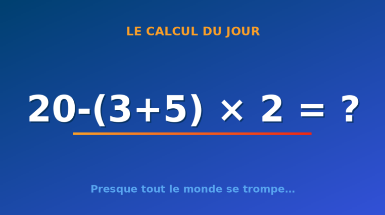 Le calcul du jour : 20-(3+5) × 2 — lundi 27 juillet 2026