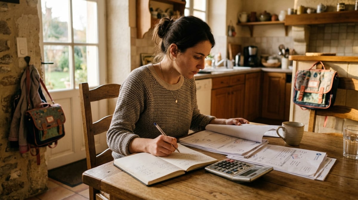 Jeune femme calculant son budget mensuel à la maison