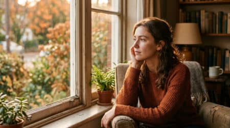 Jeune femme pensive semblant écouter sa voix intérieure