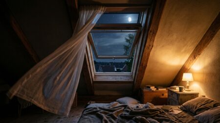 Fenêtre de toit entrouverte la nuit dans des combles