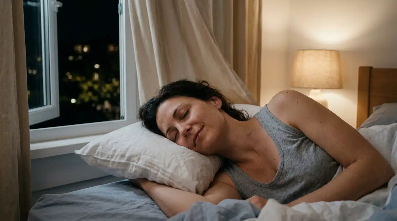 Personne allongée profitant d'une brise fraîche nocturne