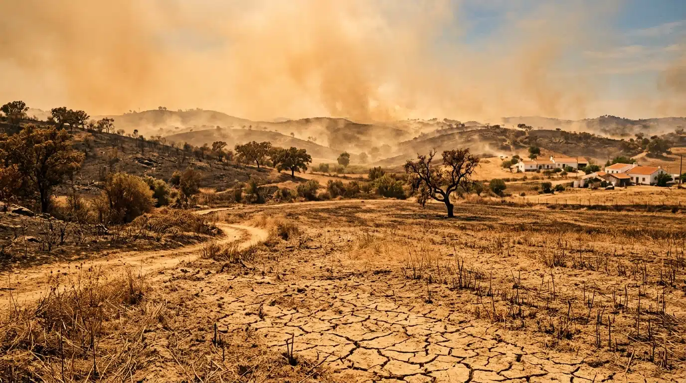 Paysage rural portugais sous une chaleur écrasante et sèche
