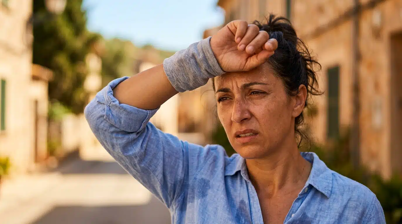 Personne s'essuyant le front en pleine canicule extérieure