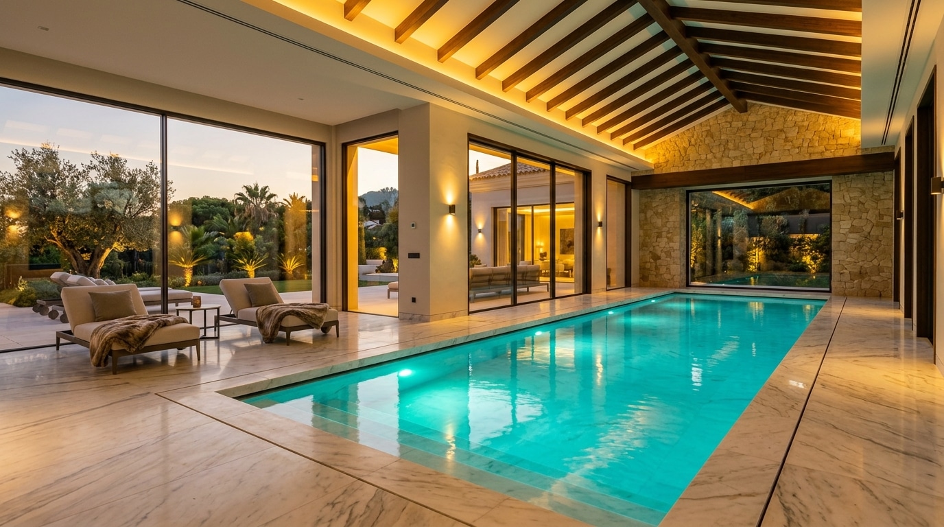 Piscine intérieure chauffée dans une villa de luxe à Madrid