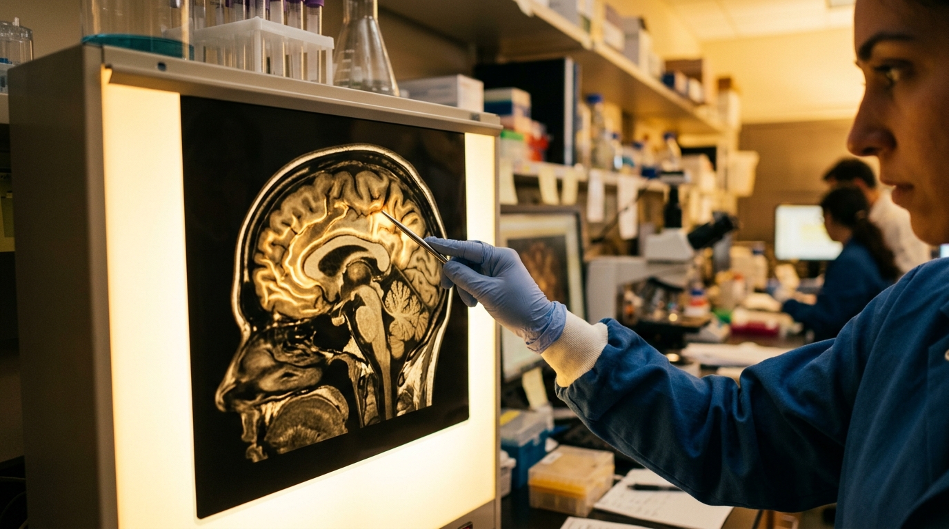 Scanner IRM du cerveau examiné par un chercheur