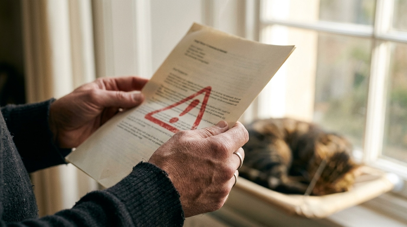 Personne tenant un document officiel près d'un chat