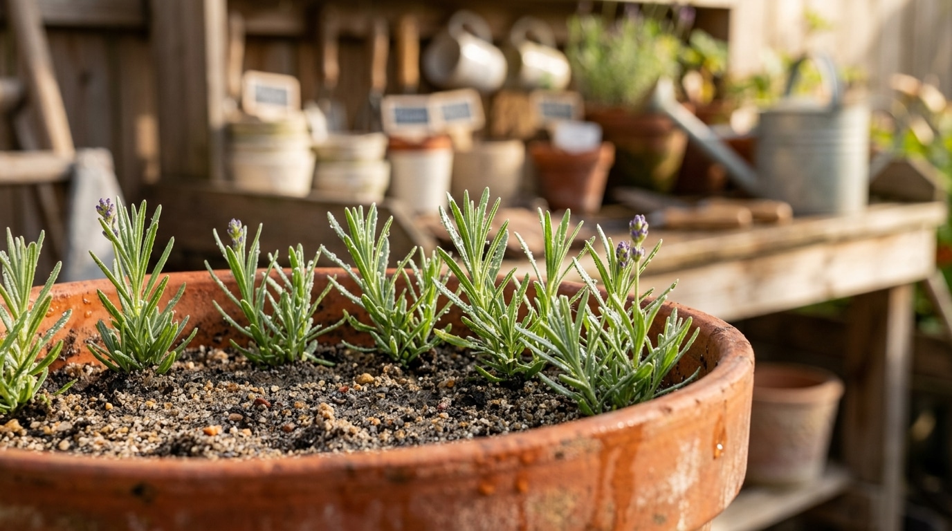 Boutures de lavande plantées en pot terreau sable