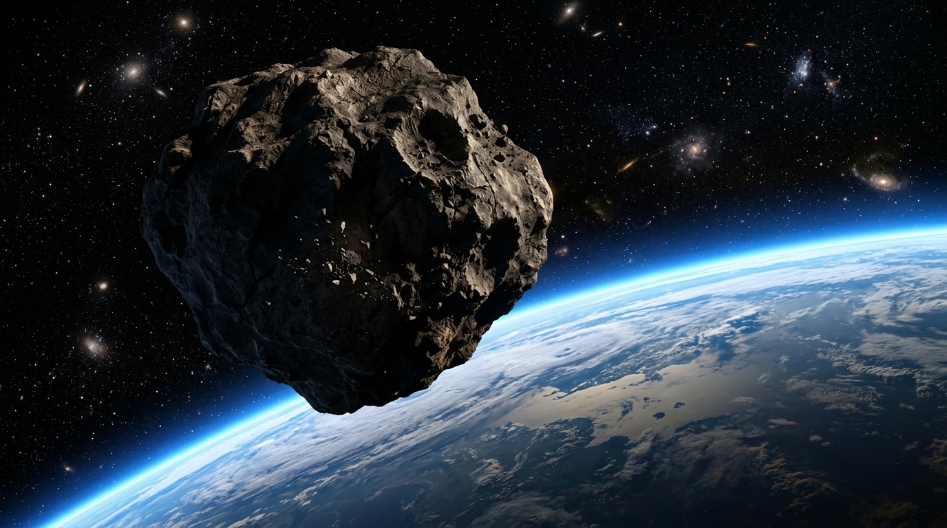 Astéroïde survolant l'atmosphère terrestre vue de l'espace