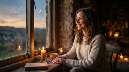 Femme rêveuse au coucher du soleil symbolisant le Cancer