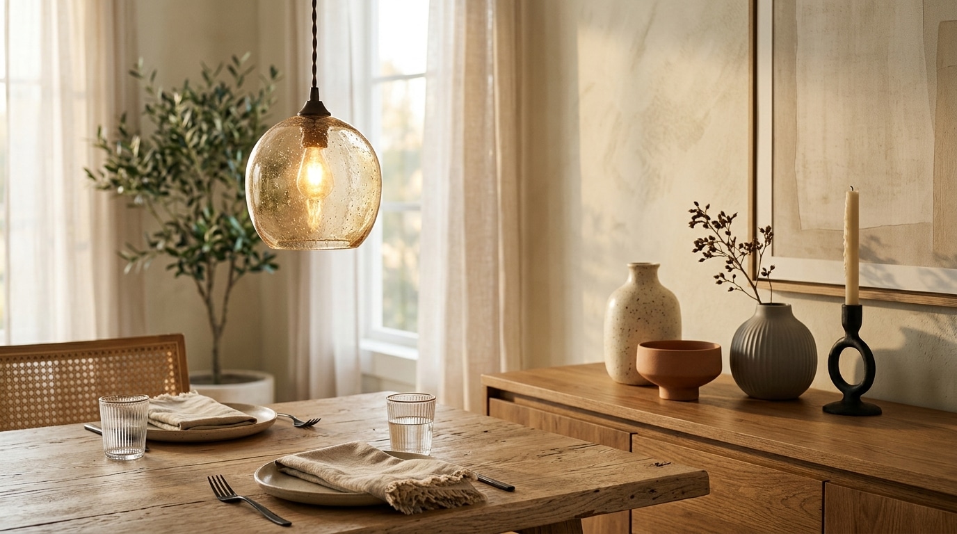 Table à manger avec suspension en verre texturé