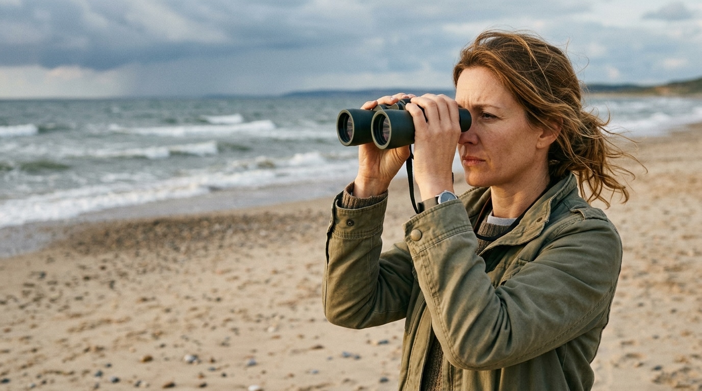 Touriste observant les phoques à distance avec des jumelles