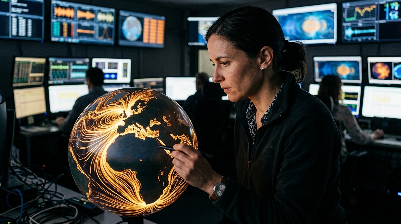 Scientifique analysant le champ magnétique terrestre