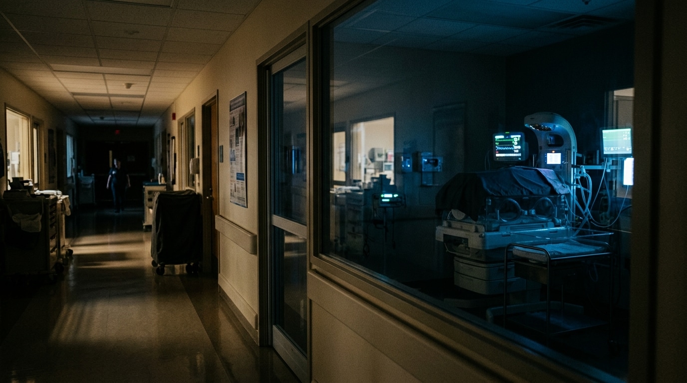 Couloir sombre d'un service de soins intensifs néonatals