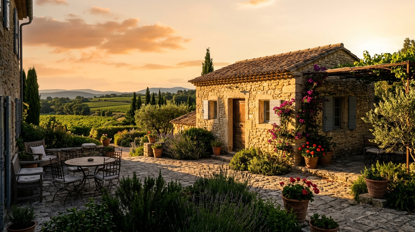 Ombre portée d'une extension sur une terrasse ensoleillée