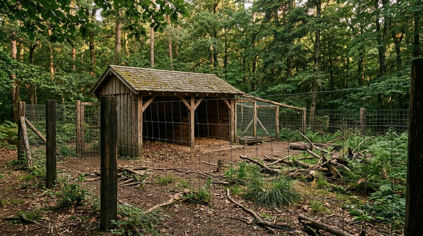 Enclos en bois du centre d'accueil en forêt