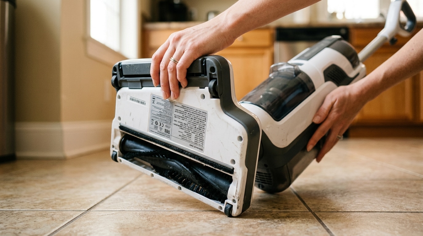 Vérification de l'étiquette sous un nettoyeur de sols