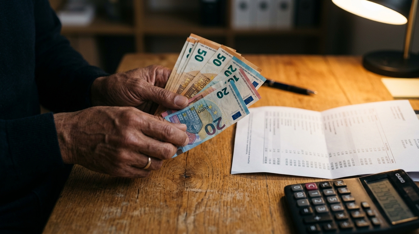 Mains comptant des billets d'euros près d'un relevé bancaire