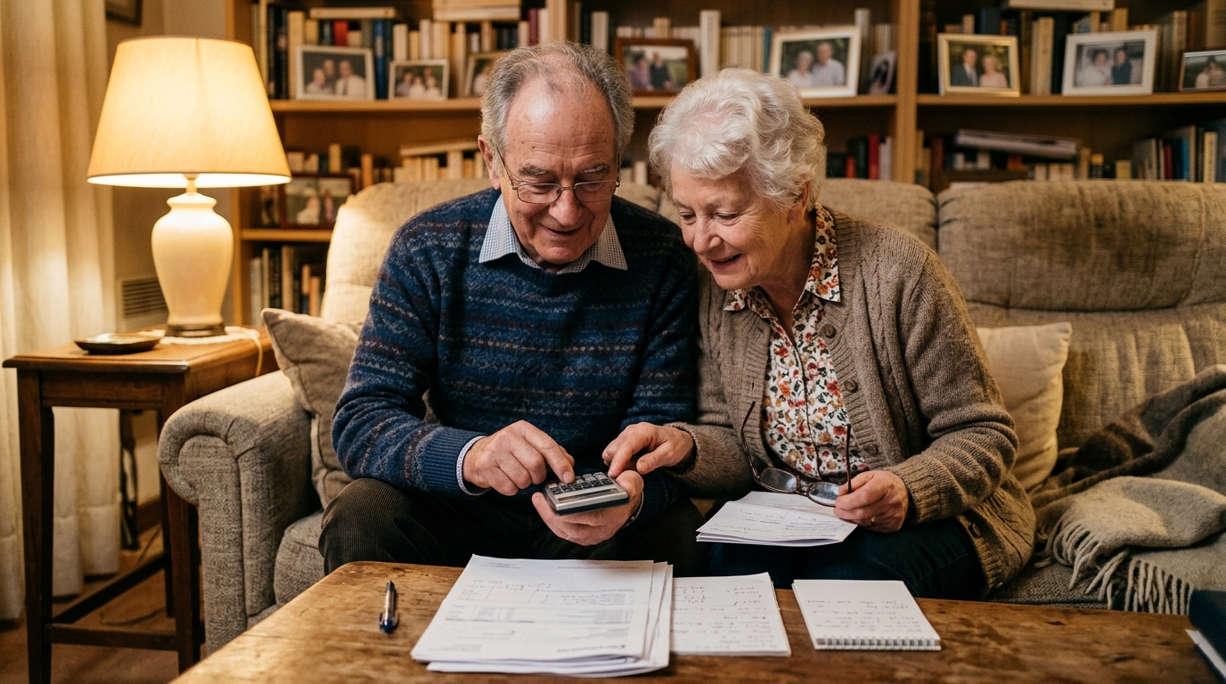 Couple de retraités vérifiant leurs comptes d'épargne