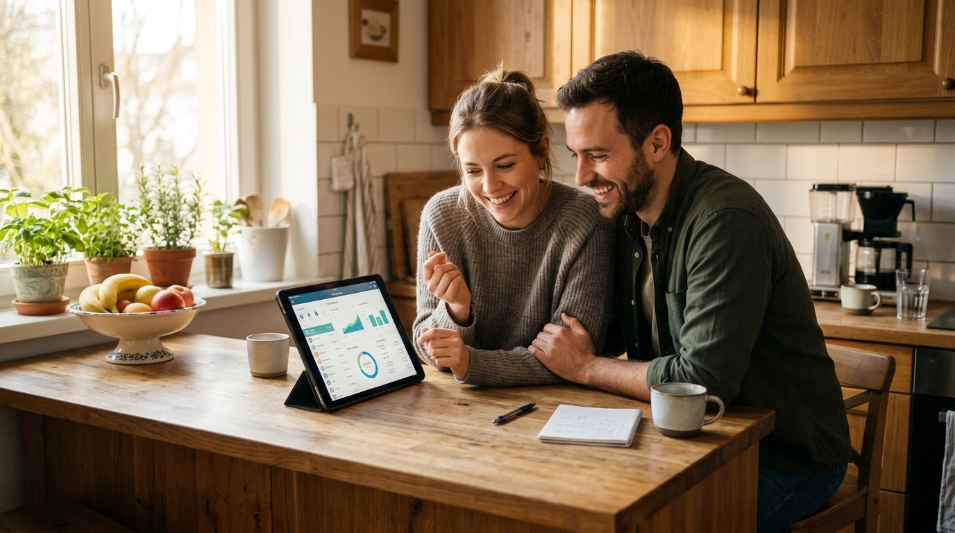 Couple consultant ensemble leur épargne sur une tablette