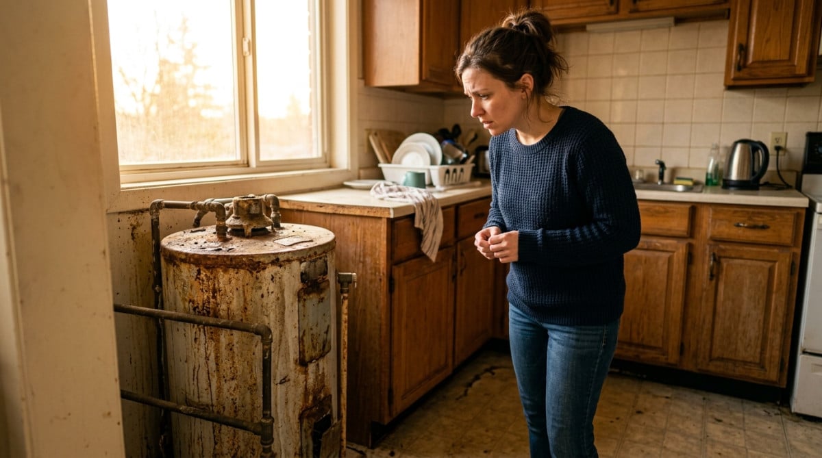 Locataire découvrant un chauffe-eau hors d'usage