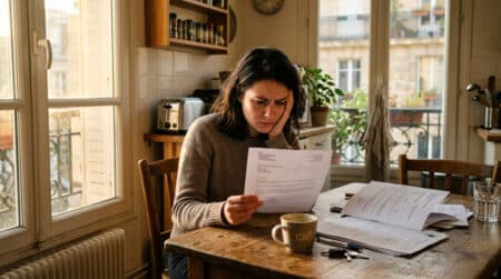 Locataire lisant un contrat de sous-location chez lui