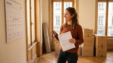 Locataire tenant ses clés dans un appartement vide