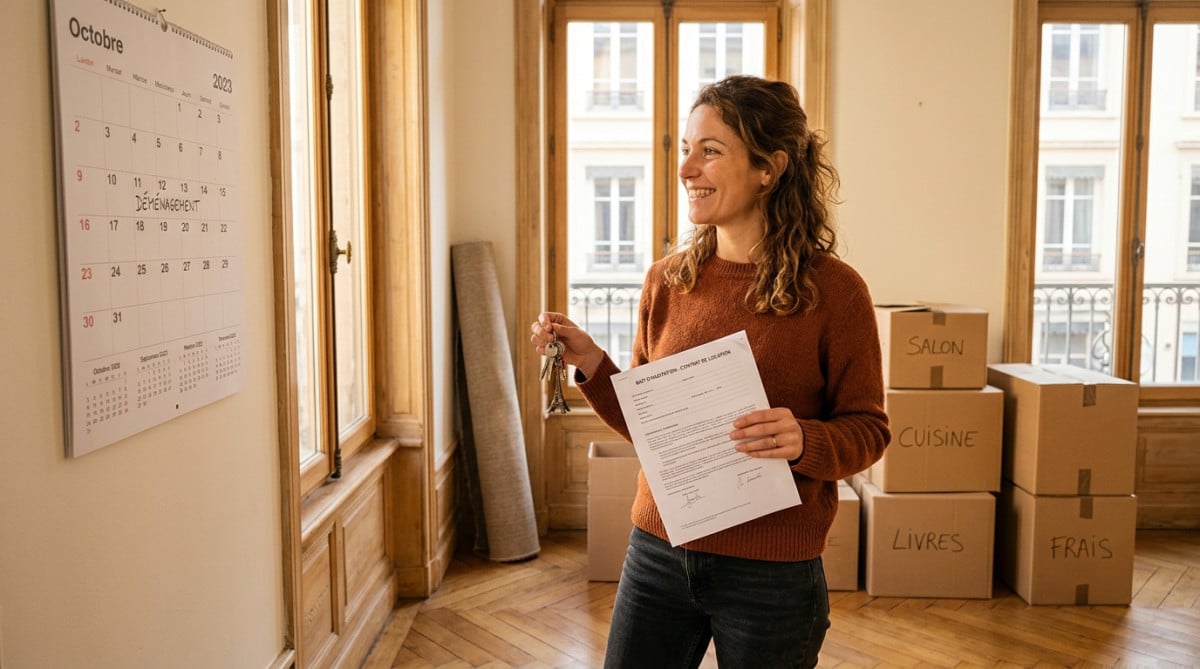 Locataire tenant ses clés dans un appartement vide