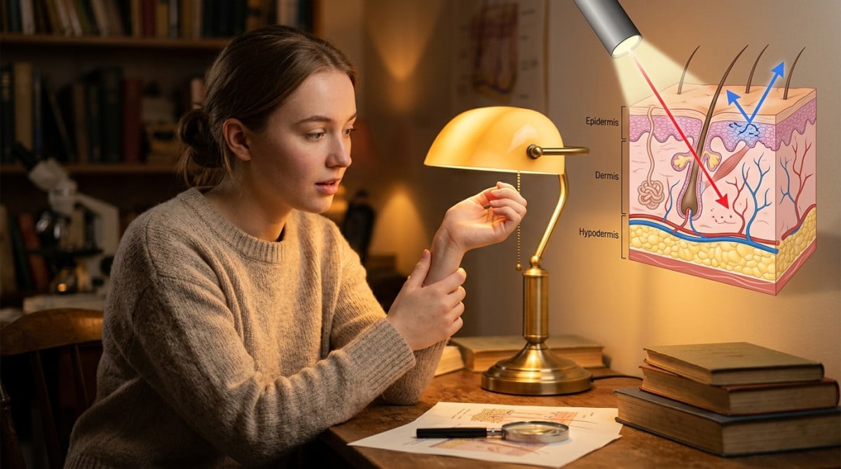 Lumière traversant la peau pour expliquer la couleur des veines