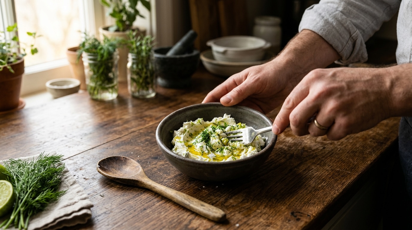 Chèvre frais mélangé à l'aneth et au citron vert