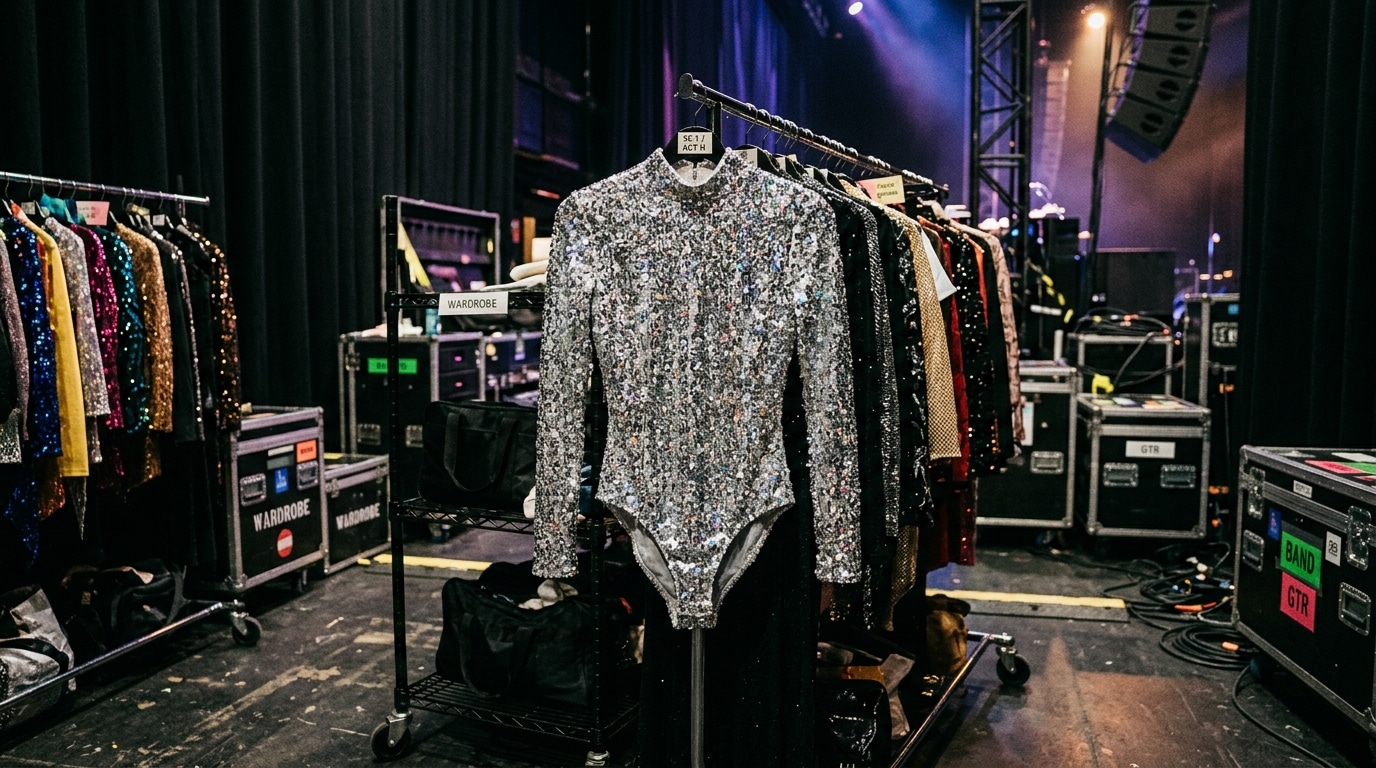 Combinaison disco scintillante en coulisses de concert