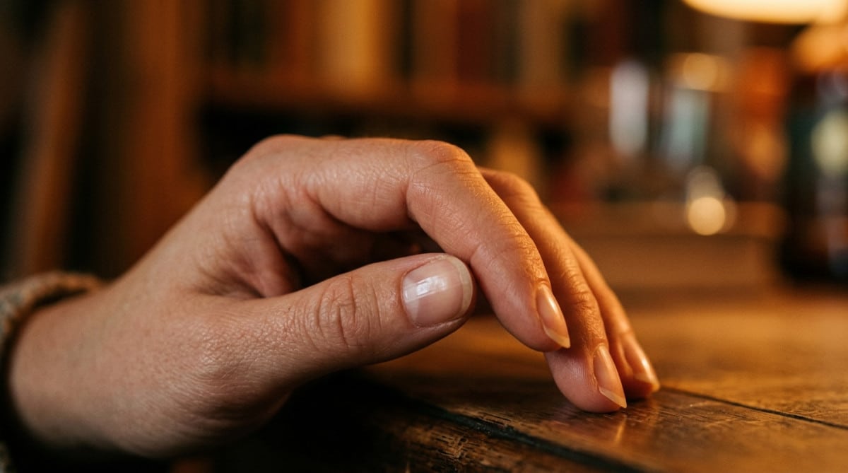 Main avec ongles en gros plan lumière dorée
