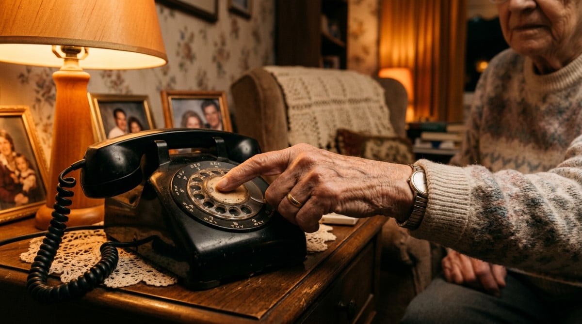 Main composant un vieux téléphone à cadran rotatif