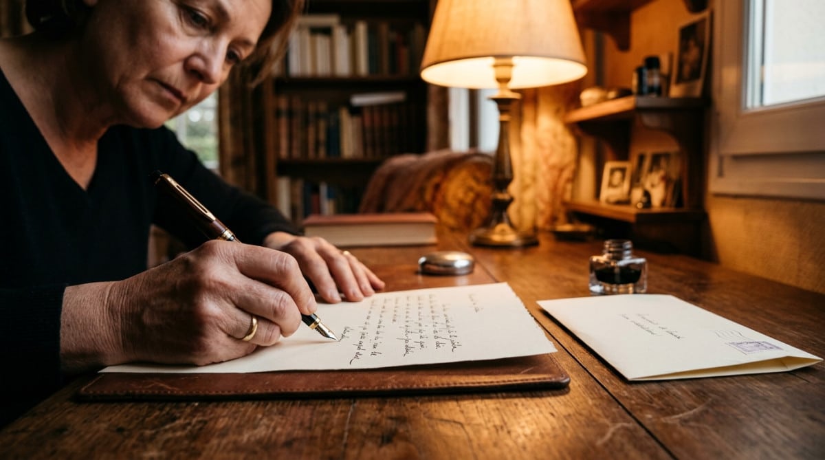 Main écrivant une lettre de mise en demeure