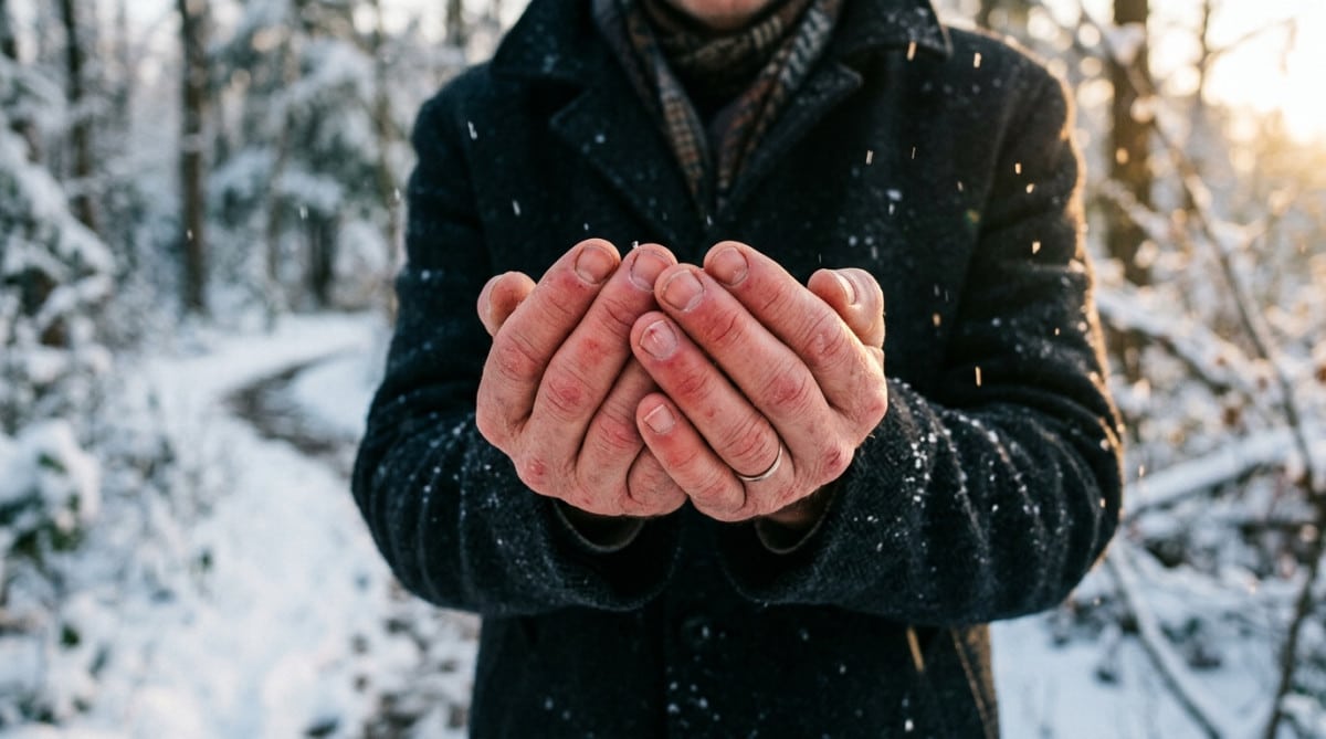 Mains nues exposées au froid en hiver