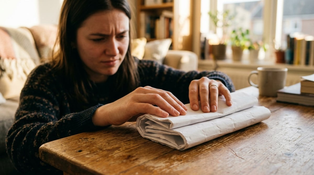 Mains pliant une feuille de papier épaissie