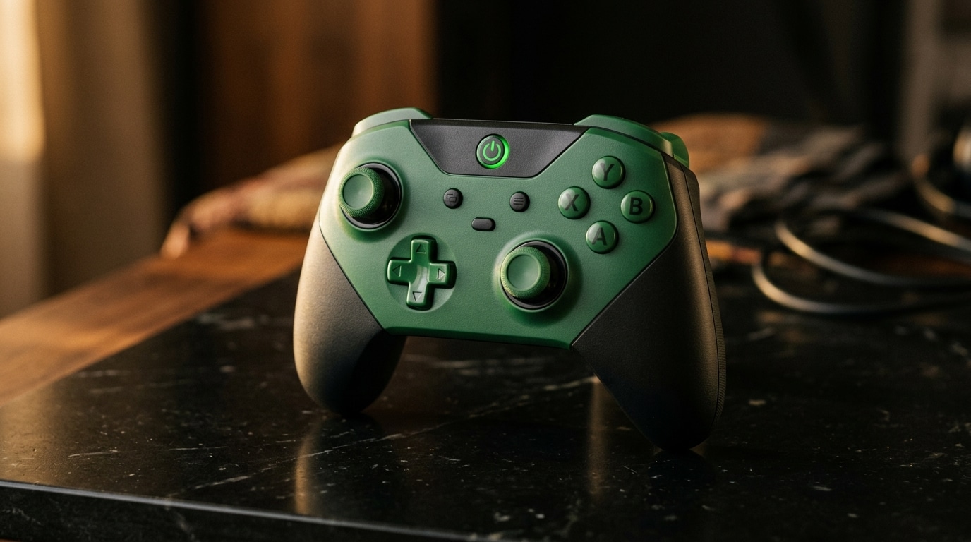 Manette de jeu vidéo au design rétro sur fond sombre
