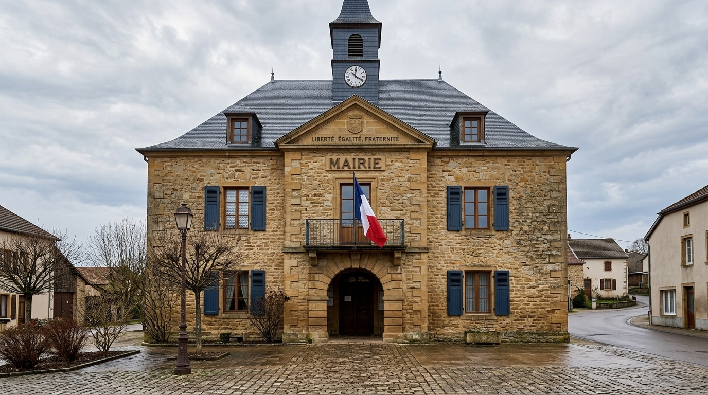Façade d'une mairie de petite ville française en Lorraine