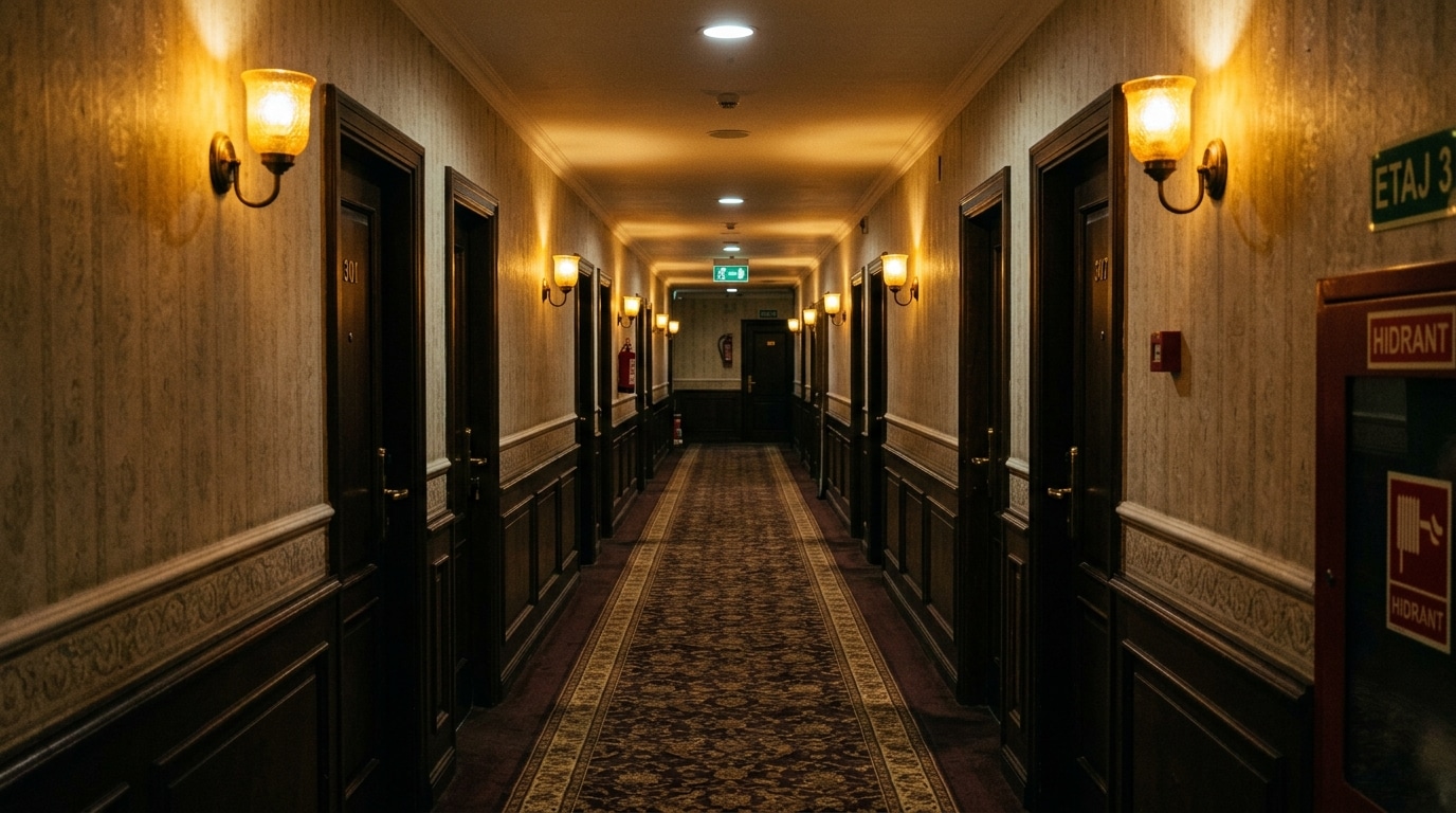 Couloir d'hôtel évoquant la nuit du drame à Vilnius