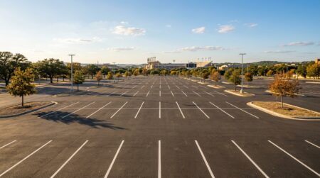 Parking universitaire vide un samedi après-midi ensoleillé