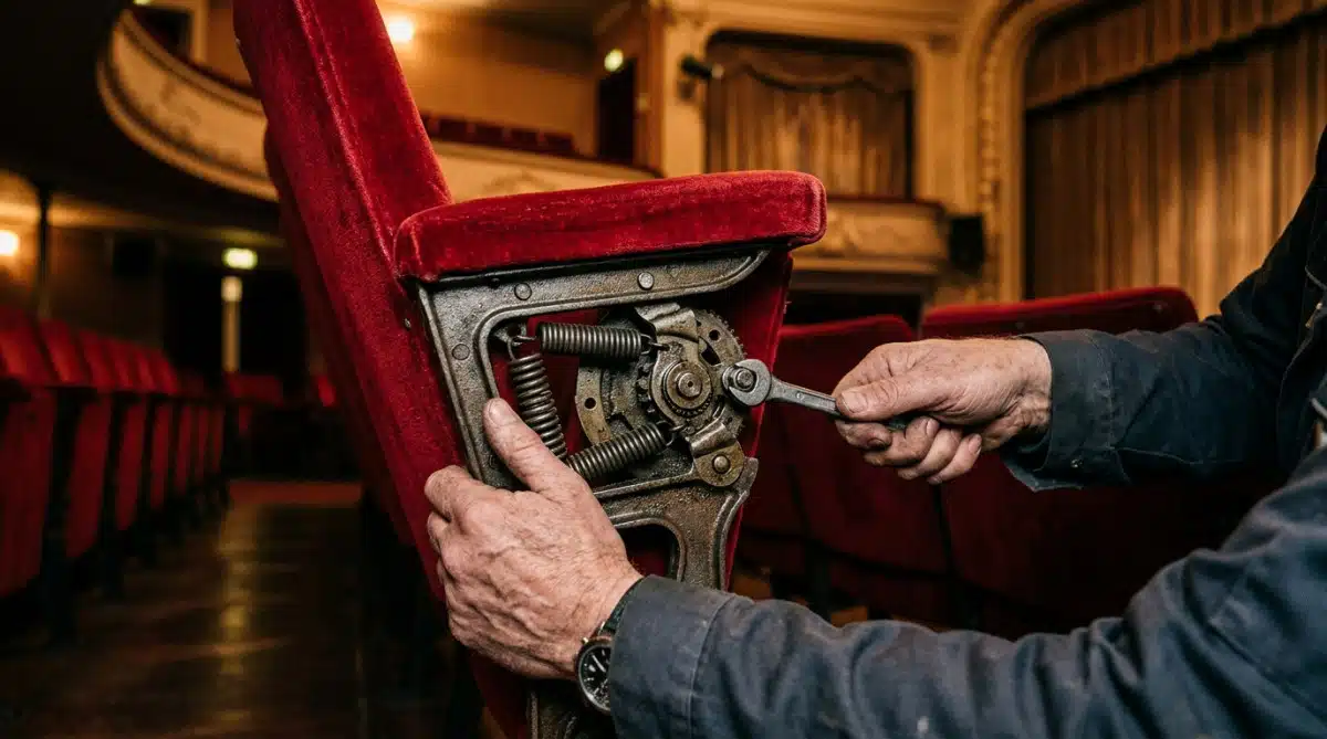 Mécanisme à ressort d'un fauteuil de cinéma rabattable