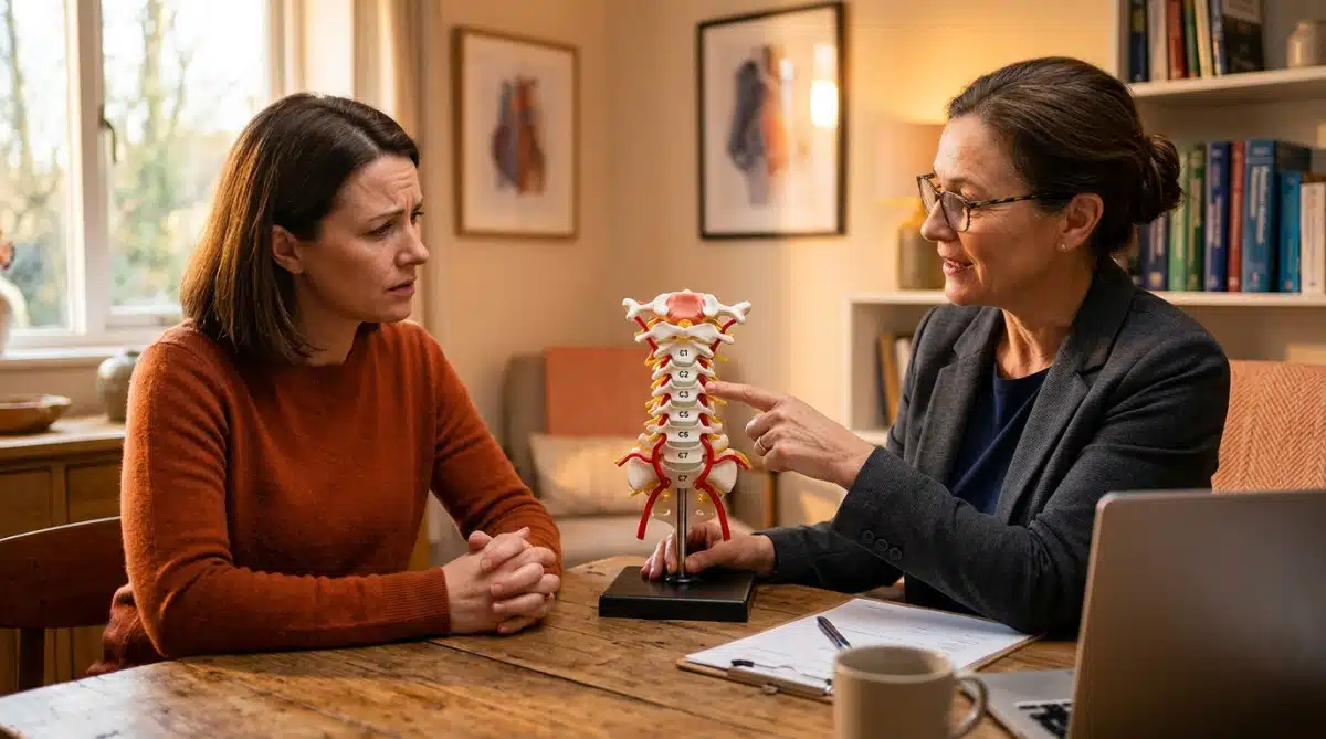 Médecin expliquant l'anatomie des artères du cou