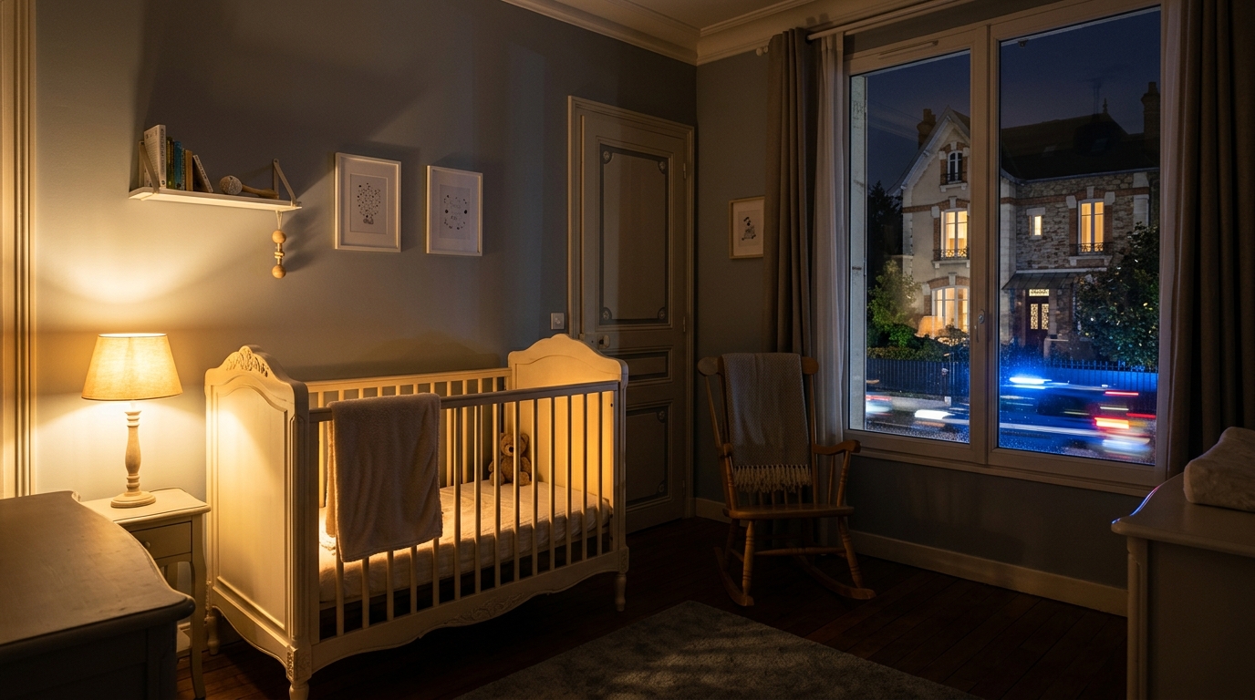Chambre de bébé vide la nuit dans un pavillon