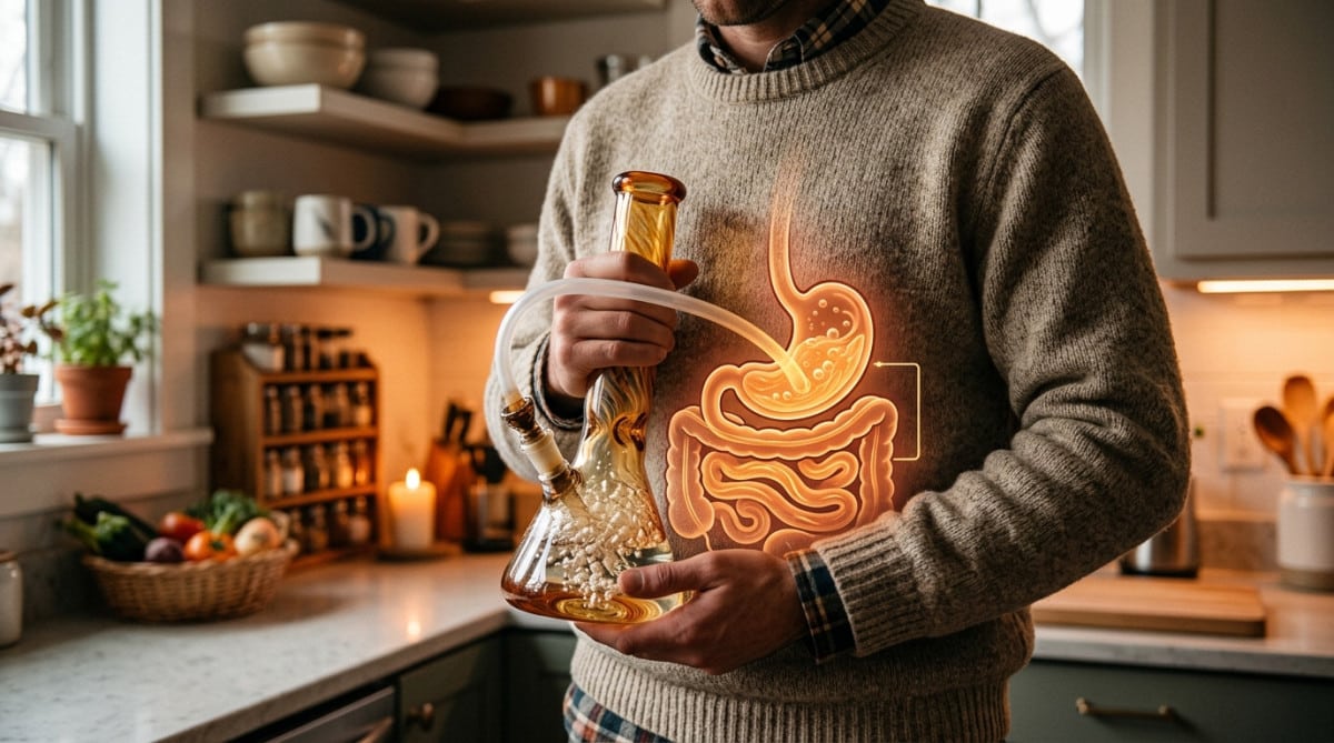 Métaphore visuelle du gargouillis intestinal avec eau et bulles